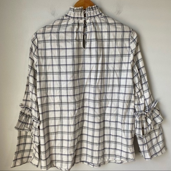 Drew Jackson Plaid Ruffle Detail Shirt Ivory/Grey - Picture 4 of 15